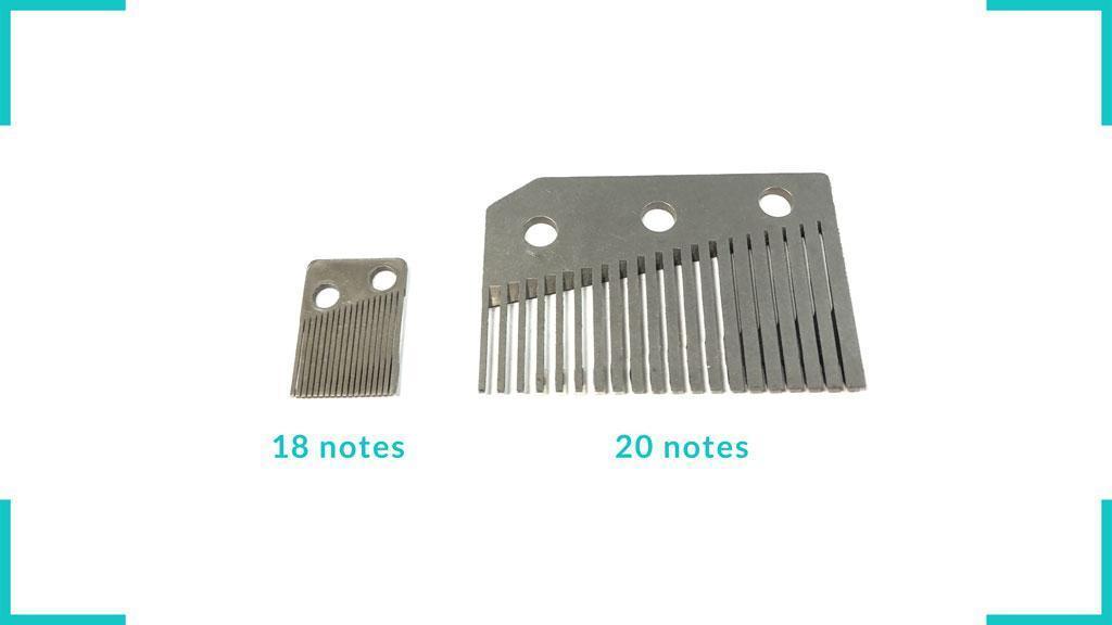 the traditional music box's comb and the comb (right) for programmable music box Muro Box