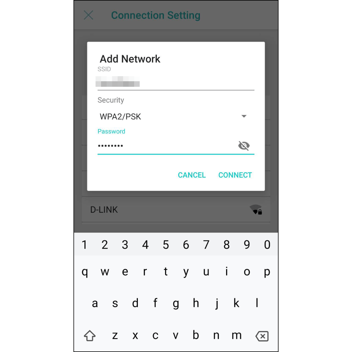 8. Connect to Personal HotspotEnter the corresponding network name, set security to “WPA/WPA2 PSK”, then enter the password. *Please note that network name and password are case sensitive.