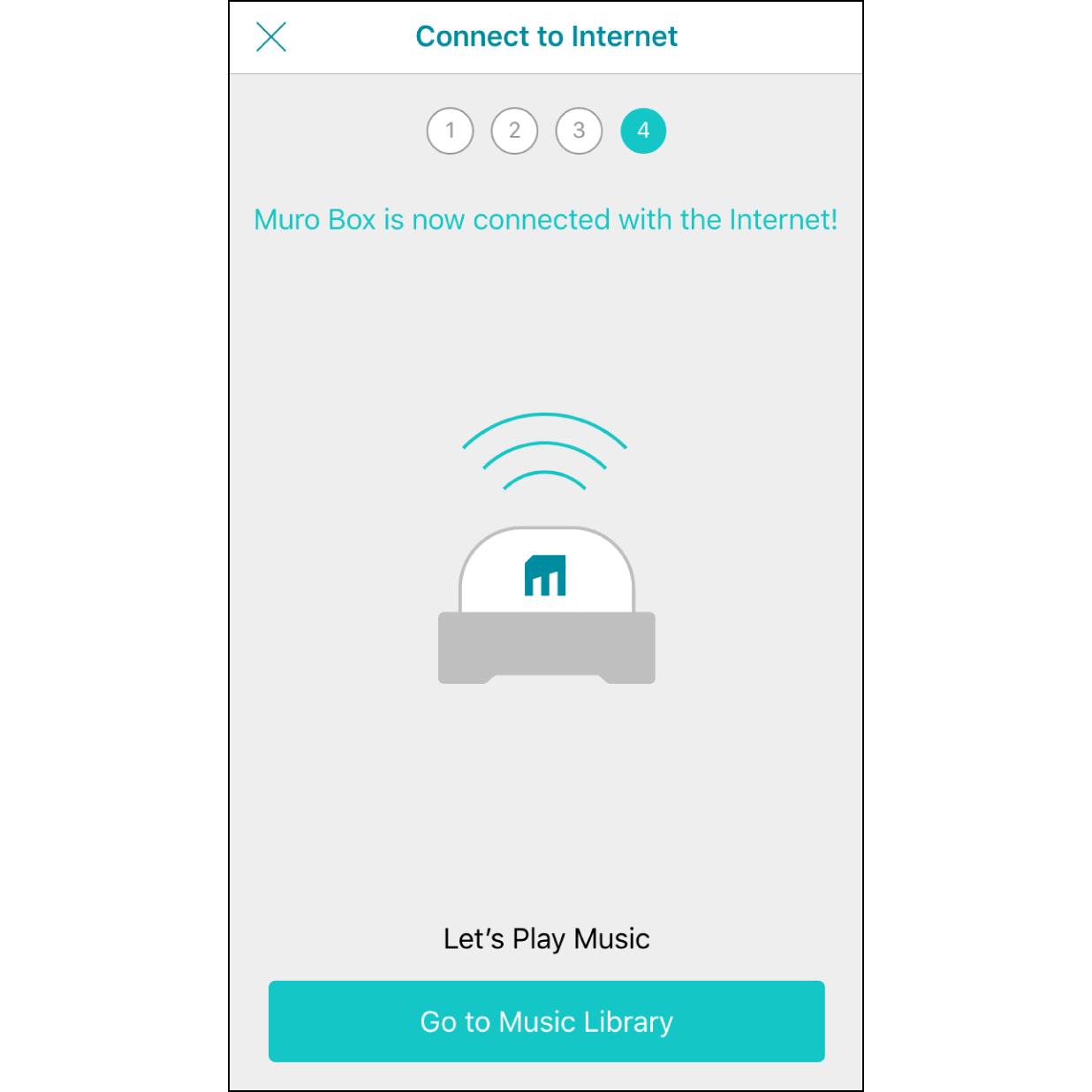 10. Connected to Muro Box Wi-Fi. After finishing the connection, you will hear a ding-dong sound from the Muro Box, and it will indicate "Connected to Muro Box". Click "Go to the Playlist" to play songs.