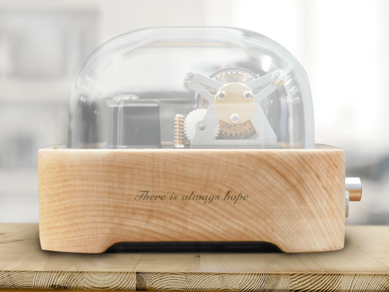 The customized laser-engraved words chosen by Wei Wei for the Muro Box are - "There is always hope", and she gave this meaningful sentence to herself as an encouragement. (This is a simulated laser engraving)