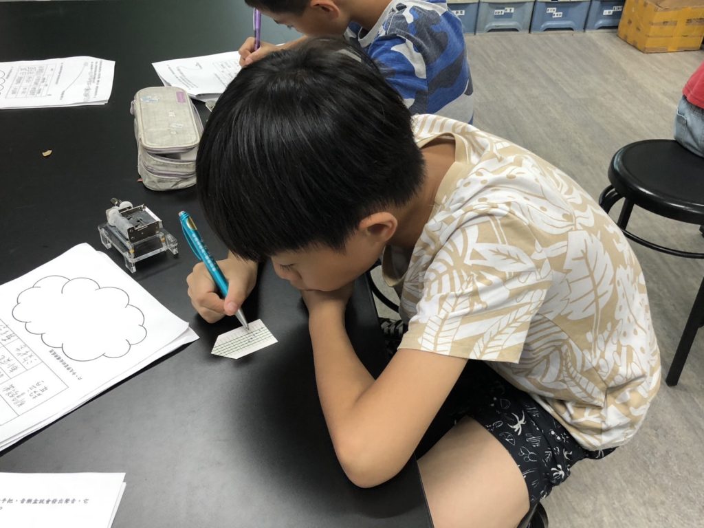 The students diligently calculate and draw the positions of the notes for punching holes on the paper strip for the music box.