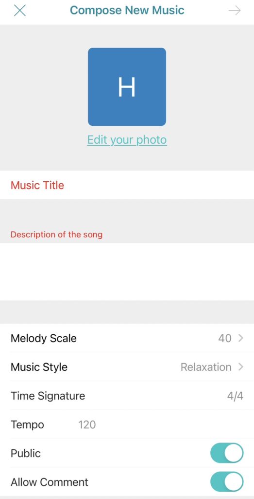 This is the melody setting page for creating a new music box melody on our Muro Box App.