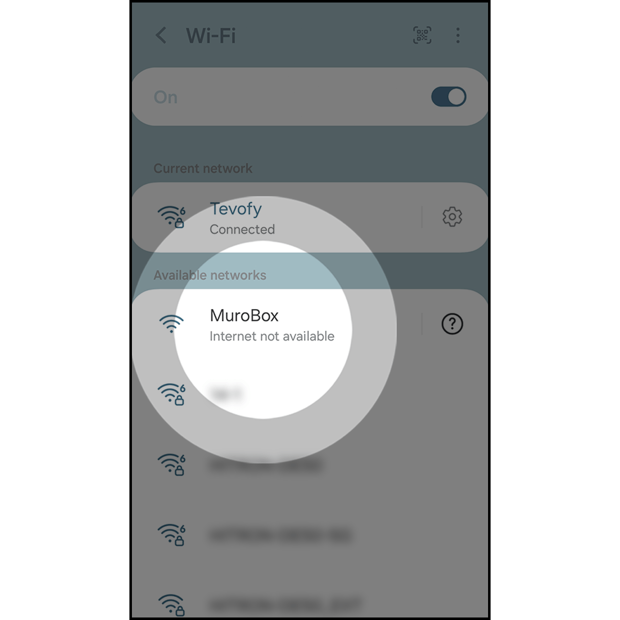 6b.Connect the Muro Box Manually
After entering the Wi-Fi setting, connect your Muro Box with “MuroBox” Wi-Fi. After connecting, click “Return” and go back to the Muro Box App.