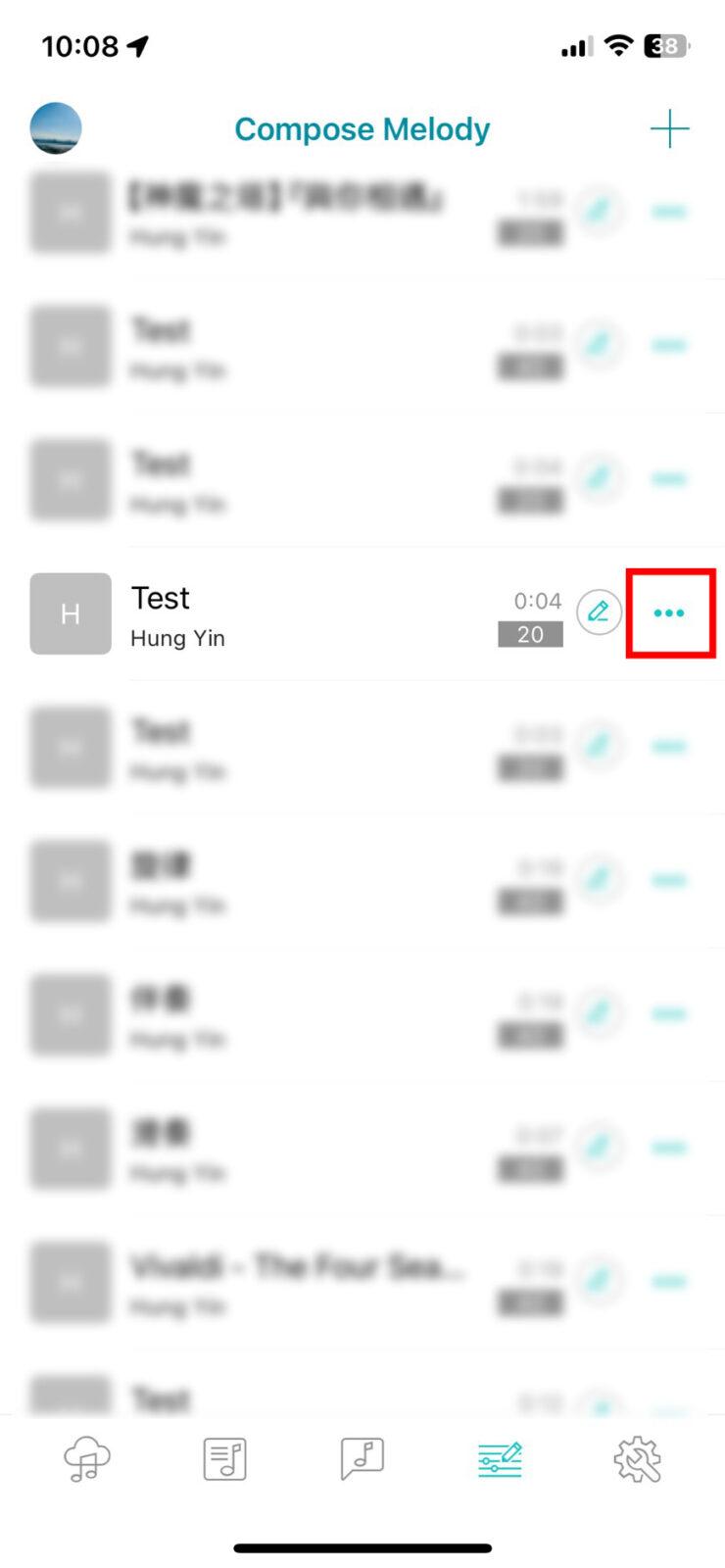 (1) Go to the “My Creations” page and find the song you want to export. Tap the “...” button to see more options.