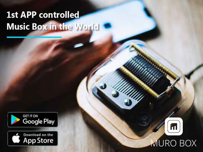 This is the N20 Standard music box along with the free app developed by the Muro Box team, allowing you to compose music on your phone, browse songs in the cloud library, and schedule playback of selected playlists.